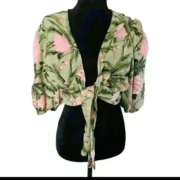Agua Bendita For Taget Womens Green Floral Print Tropical Front Tie Top XXL - Picture 2 of 12